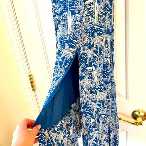 Reformation Nantes Tropical Ruffle Slit Midi Dress in Bali Print Blue - Picture 8 of 10
